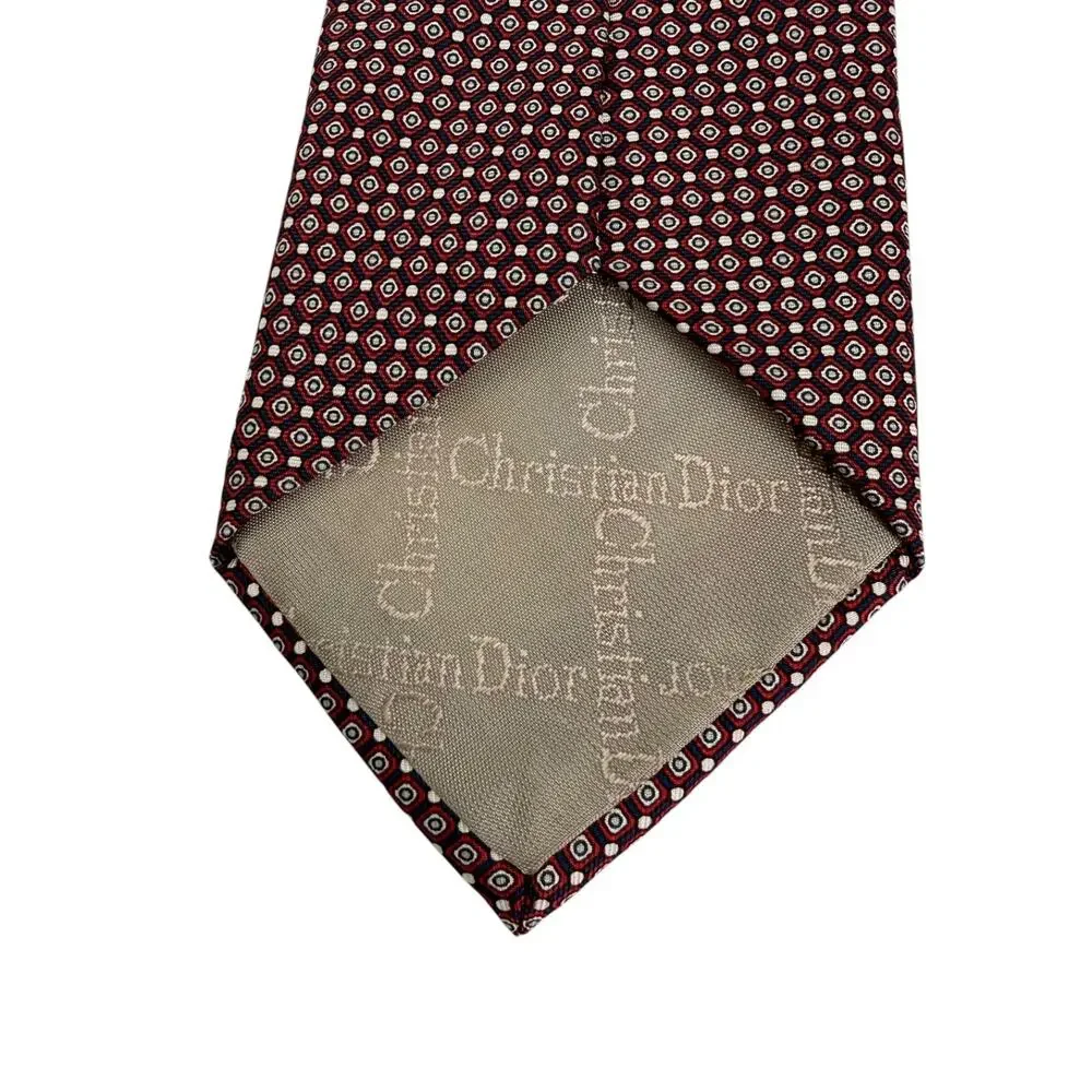 Christian Dior Neck Tie Tye Red White Blue Silk Men’s Made in USA Woven in Italy